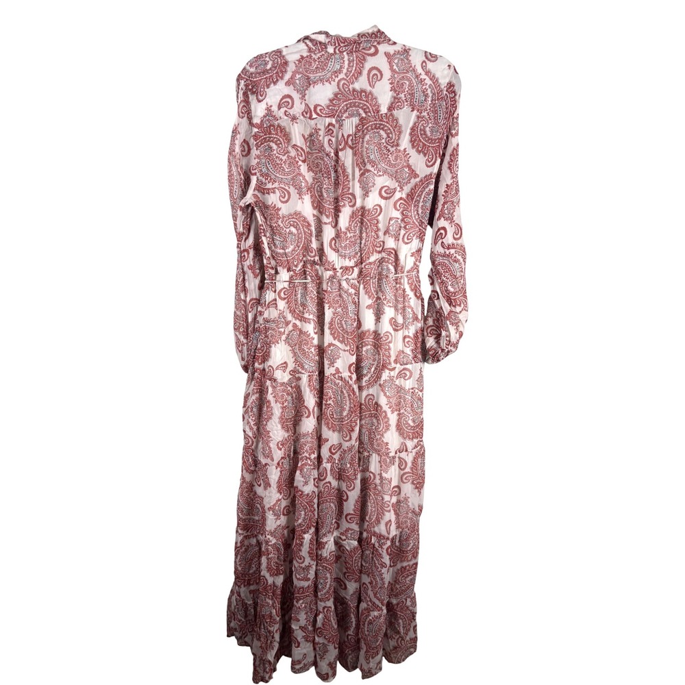 Anthropologie Allaire Red Paisley Lace Bib Maxi Dress XL Boho Long Sleeve Tiered - Picture 6 of 8